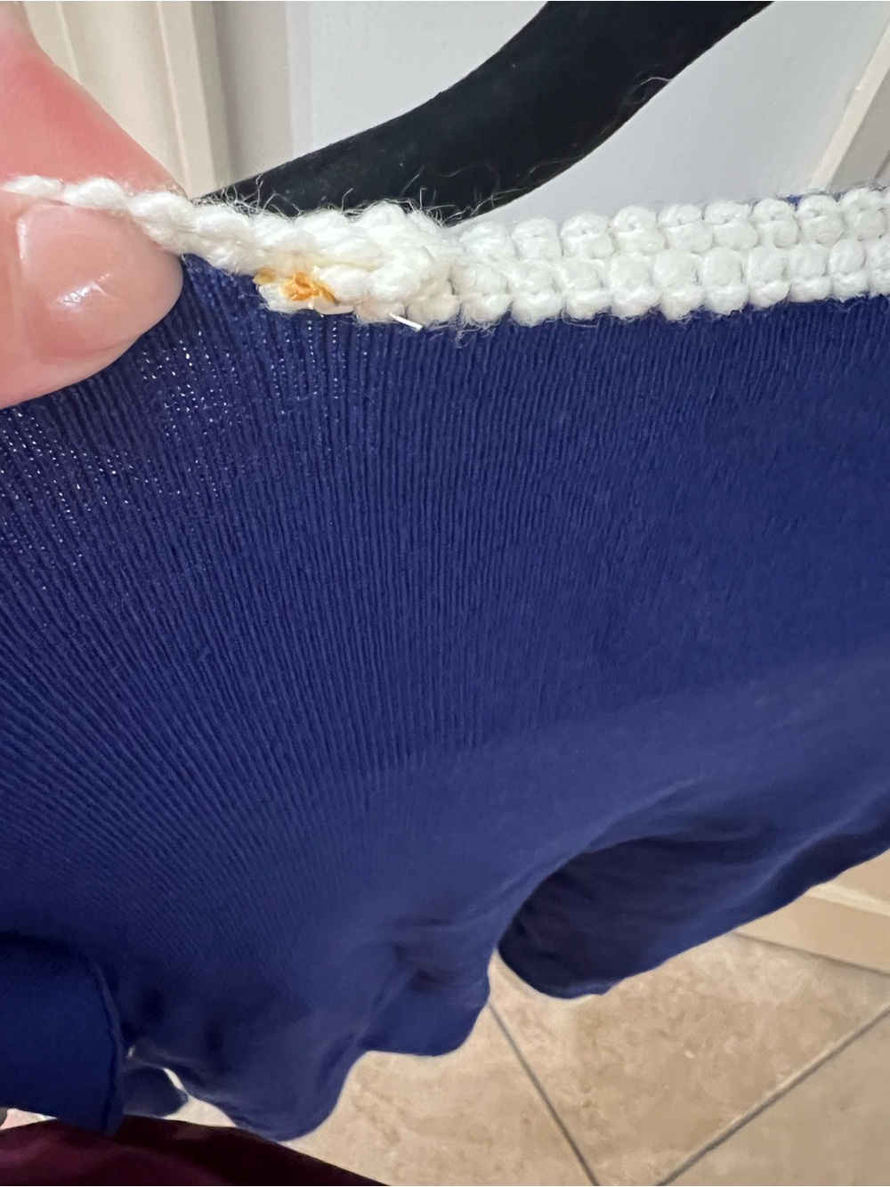 Navy Ruffle Trim Long Sleeve Top with Cream Piping - Picture 6 of 8